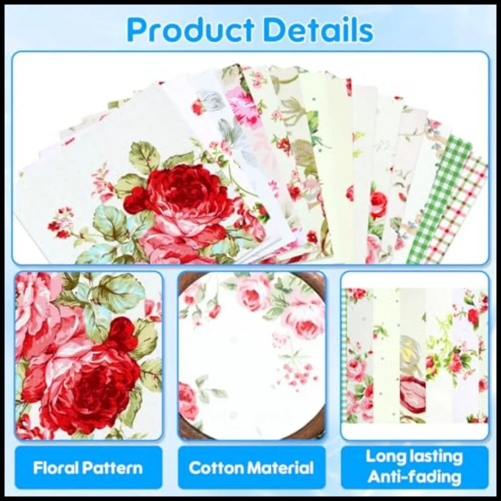 Vintage Floral Quilting Fabric Squares Cotton Pre-Cut Patchwork DIY Crafts